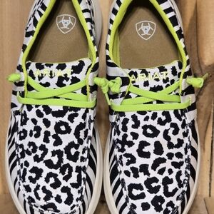 Ariat Black and White Animal Print Flats with Neon Green Accents